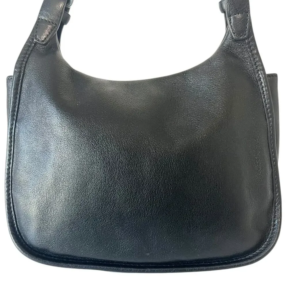 Longchamp Balzane Black Leather Hobo Crossbody Bag Saddle Buckle Messenger
